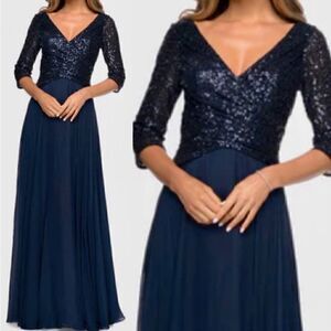 LA FEMME Long Chiffon Evening Gown Sequined Bodice Size 8 NWT $409